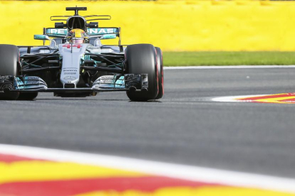 Lewis Hamilton, durant la sessió d’entrenaments del Gran Premi de Bèlgica de Fórmula 1.