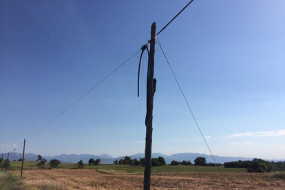 Imagen del poste y del cable arrancado por los ladrones. 