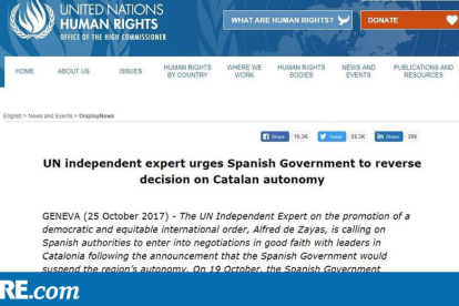 Un expert de l'ONU recomana retirar el 155, mediació internacional i un referèndum a Catalunya