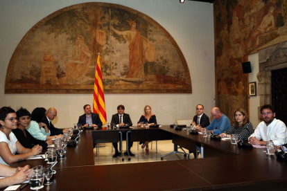 Una imatge de la reunió d'aquest dilluns al Palau de la Generalitat