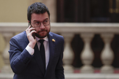 El presidente de la Generalitat, Pere Aragonès, ayer en el Palau de la Generalitat de Barcelona. 