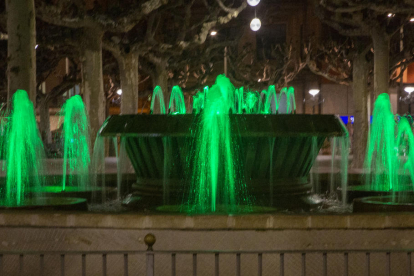 La font del Pati de Tàrrega es va tenyir de verd contra el càncer.