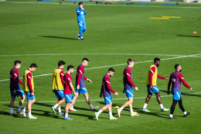 Jugadores del Barça, durante un entrenamiento.