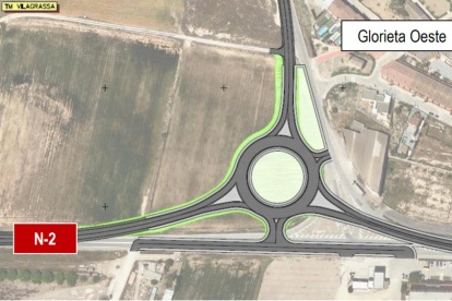 Una de las dos rotondas previstas para mejorar los accesos de la N-II en Vilagrassa.