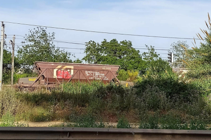 Un vagón de mercancías de FGC descarrilado en una vía en Sant Boi de Llobregat.