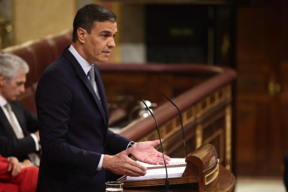 Pedro Sánchez, interviene durante la primera jornada de la 26 edición del Debate sobre el Estado de la Nación, en el Congreso de los Diputado