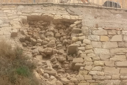 Imagen del desprendimiento del muro de Preixana. 