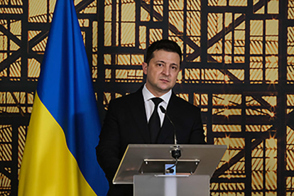 El presidente de Ucrania, Volodímir Zelenski, en una rueda de prensa en diciembre del 2021