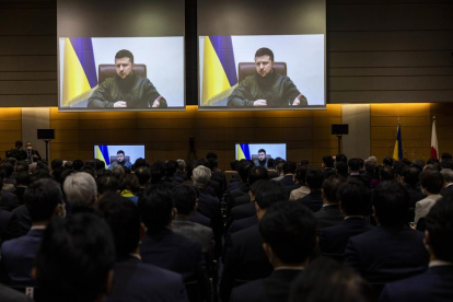 Zelenski, durante una intervención en el Parlamento de Japón. 