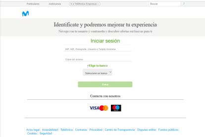 Captura de pantalla de la web fraudulenta que suplanta Movistar.