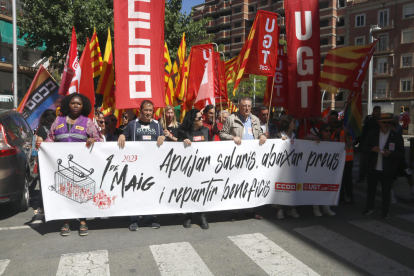 Manifestació de CCOO i la UGT amb motiu del Primer de Maig a Lleida