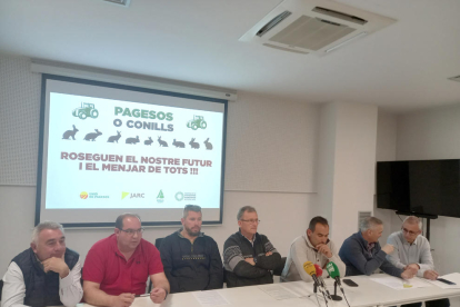 La rueda de prensa celebrada este viernes por parte de la plataforma  Pagesos o Conills con el apoyo de todas las organizaciones agrarias