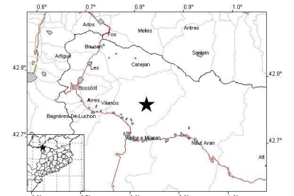 L'epicentre del sisme d'aquest dimecres a la Val d'Aran.
