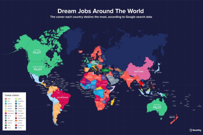 Mapa creat per Remitly amb les feines més buscades a cada país.