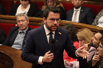 El presidente de la Generalitat, Pere Aragonès, en una intervención en el Parlament este miércoles.