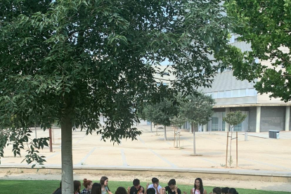 Taller de ‘mindfullness’ con 15 participantes de institutos de Lleida, en el patio del campus de Cappont.