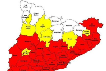 El mapa del Pla Alfa de risc d'incendi per a aquest dilluns 15 d'agost.