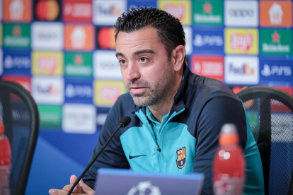 Xavi Hernández, ahir durant la compareixença davant dels mitjans de comunicació.