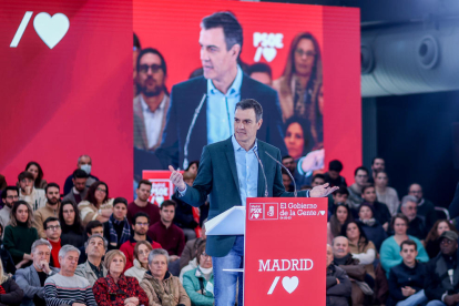 Pedro Sánchez va participar ahir en la presentació de Reyes Maroto com a alcaldable del PSOE a Madrid.