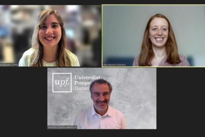 Lorena Galera López, Alba Navarro Romero y Andrés Ozaita Mintegui, investigadores de la UPF que han liderado la investigación.