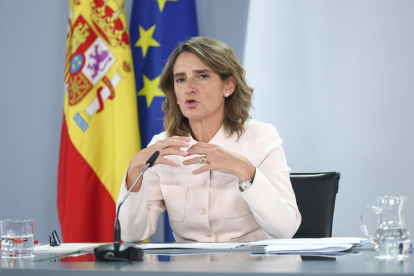 La vicepresidenta tercera y ministra para la Transición Ecológica y el Reto Demográfico, Teresa Ribera, interviene durante una rueda de prensa posterior al Consejo de Ministros.
