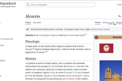 El Ministeri de Defensa manipula la Viquipèdia d'Alcarràs