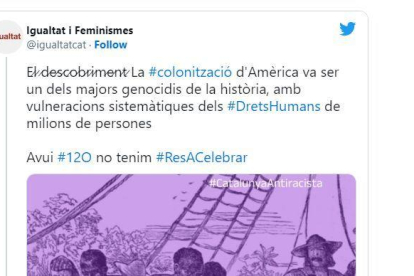 La conselleria de Feminismes de la Generalitat diu que la colonització d'Amèrica va ser 