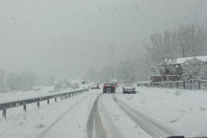 Els nens van poder gaudir de la neu ahir a la Seu abans que arribés la pluja.