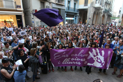 Imagen de archivo de una protesta contra la violencia machista en Lleida. 