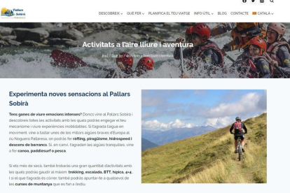 Una captura del web de Turisme del Pallars Sobirà.