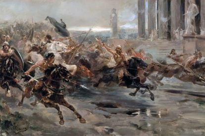 Àtila i els seus huns envaint Itàlia, del pintor Ulpiano Checa (1887).