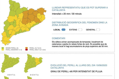 Alerta per tempestes fortes aquest dissabte a la tarda a la Catalunya Central i comarques de Girona