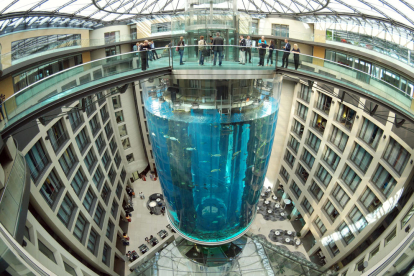 Estalla en Berlín el mayor acuario cilíndrico mundial por posible deterioro