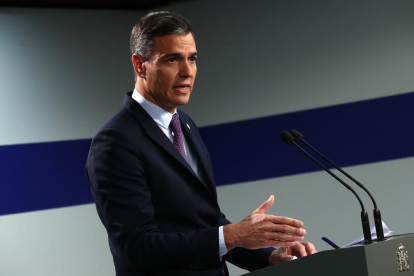 El president del govern espanyol, Pedro Sánchez, en roda de premsa a Brussel·les al terme del Consell Europeu