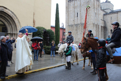 Momento de la bendición de los animales por Sant Antoni en el exterior de la catedral de la Seu d'Urgell