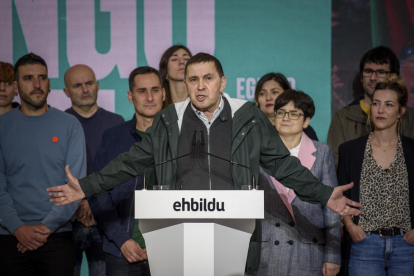 El coordinador general de EH Bildu, Arnaldo Otegi, en un acte electoral aquest cap de setmana.