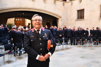 El sargento Jordi Mateu en el acto de reconocimiento a los agentes en activo de la primera promoción de los Mossos d’Esquadra. 