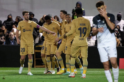 Ansu Fati celebra el tercer gol contra la Ceuta, partit que el Barça va acabar guanyant 0-5 i que li va valer la classificació per a quarts.