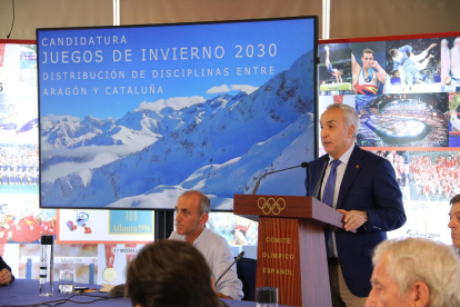 El president del COE, Alejandro Blanco, dimarts a la sala de premsa de l'organisme olímpic.
