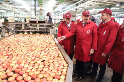 El ministre d'Agricultura, Luís Planas, visita les instal·lacions d'Actel Grup a Térmens, acompanyat de responsables de la firma fruitera