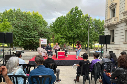 L’acte central de campanya del Comú de Lleida, ahir a la plaça Sant Francesc.