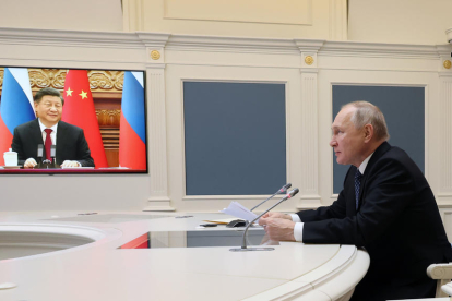 Putin y Xi durante la reunión telemática celebrada el viernes. 