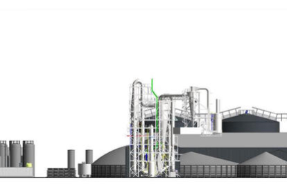 Il·lustració que mostra l’aspecte de la planta de biogàs projectada pel grup danès CIP.