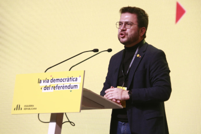 El president de la Generalitat i coordinador nacional d'ERC, Pere Aragonès, al Congrés Nacional de Lleida