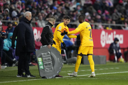 Pedri, en el moment en què substitueix Dembélé.