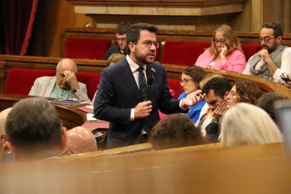 Pere Aragonès en la sesió de control al Parlament d’ahir.