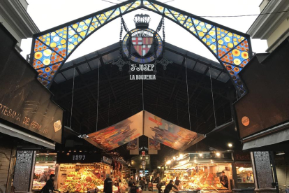 Entrada del mercado de la Boqueria de Barcelona.