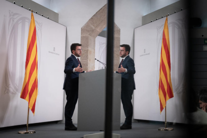 El president de la Generalitat, Pere Aragonès, durante la rueda de prensa ofrecida ayer tras en Consell Executiu.