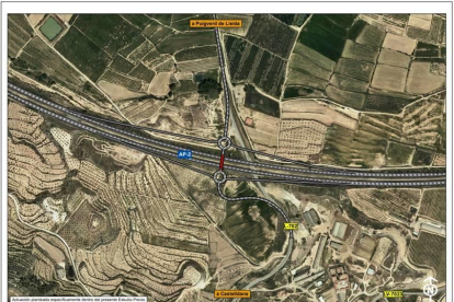 Mapa del punto de la AP-2 donde el Ministerio de Transportes construirá un nuevo enlace en Castelldans