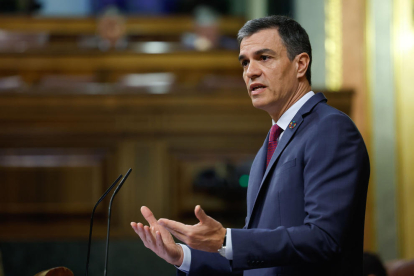 El president del Govern espanyol, Pedro Sánchez, ahir en el ple del Congrés dels Diputats.